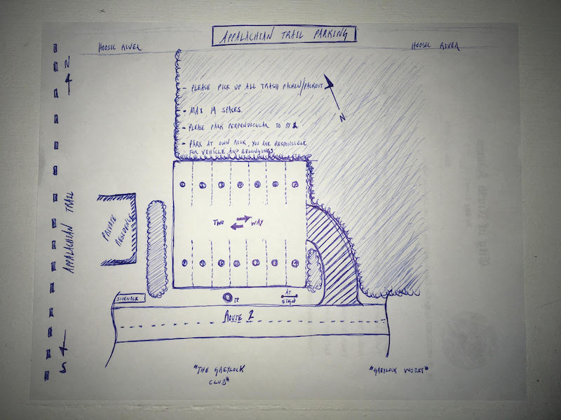 mm 0.0 Sketch plan and regulations for new AT parking on MA 2 in North Adams  Courtesy daveackerson@yahoo.com